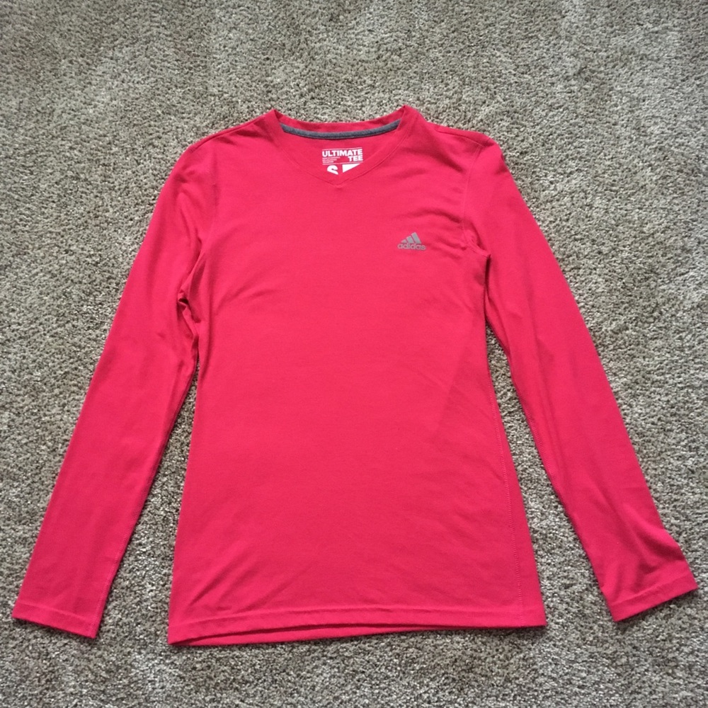 Adidas Ultimate Tee Solid Pink LS V Neckline S
